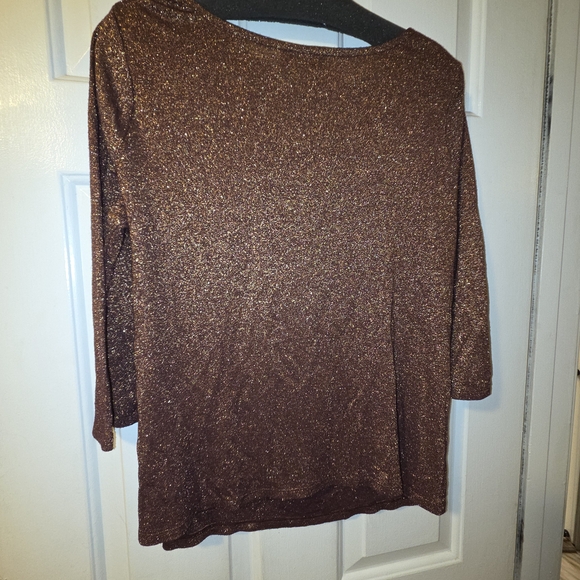 The Limited: Rusty Copper Metallic 3/4 Sleeve Knotted Neck Top/Blouse.  Size XL. - Picture 15 of 16